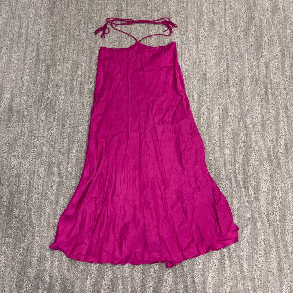 NWT Farm Rio Pink Tiered Midi Skirt Satin Tie Tassel Waist Boho Women’s Sz XS
